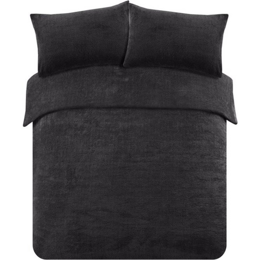 Teddy fleece dekbedovertrek - zwart - 2 kanten teddy
