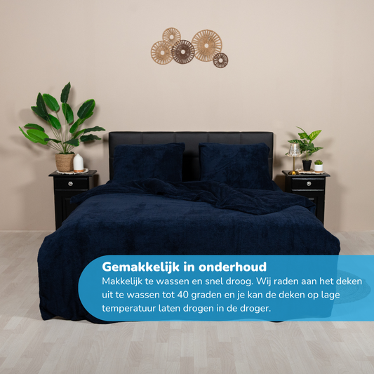 Teddy fleece dekbedovertrek - Midnight Navy - 2 kanten teddy