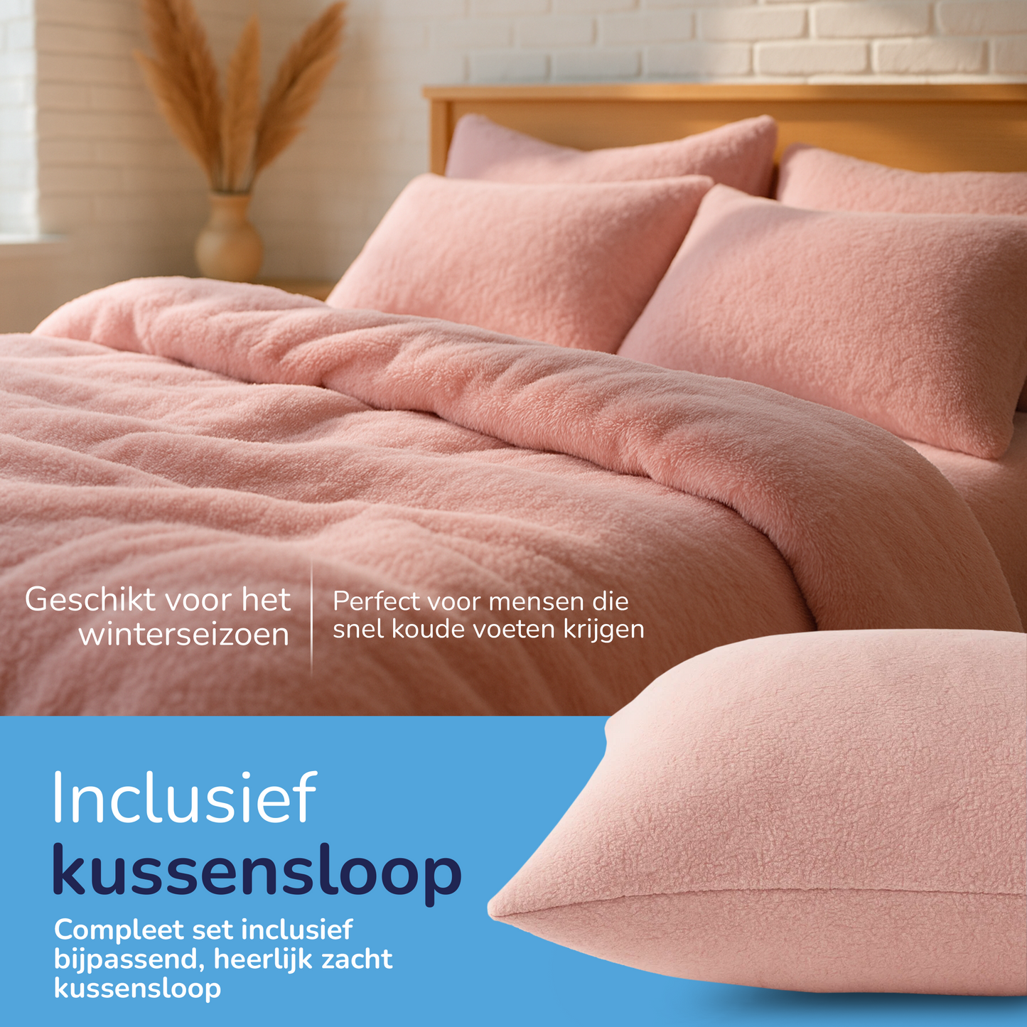 Teddy fleece dekbedovertrek - Blush Pink - 2 kanten teddy