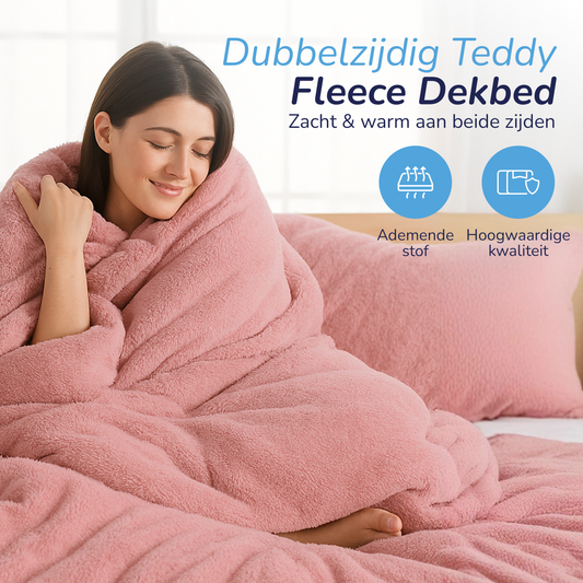Teddy fleece dekbedovertrek - Blush Pink - 2 kanten teddy