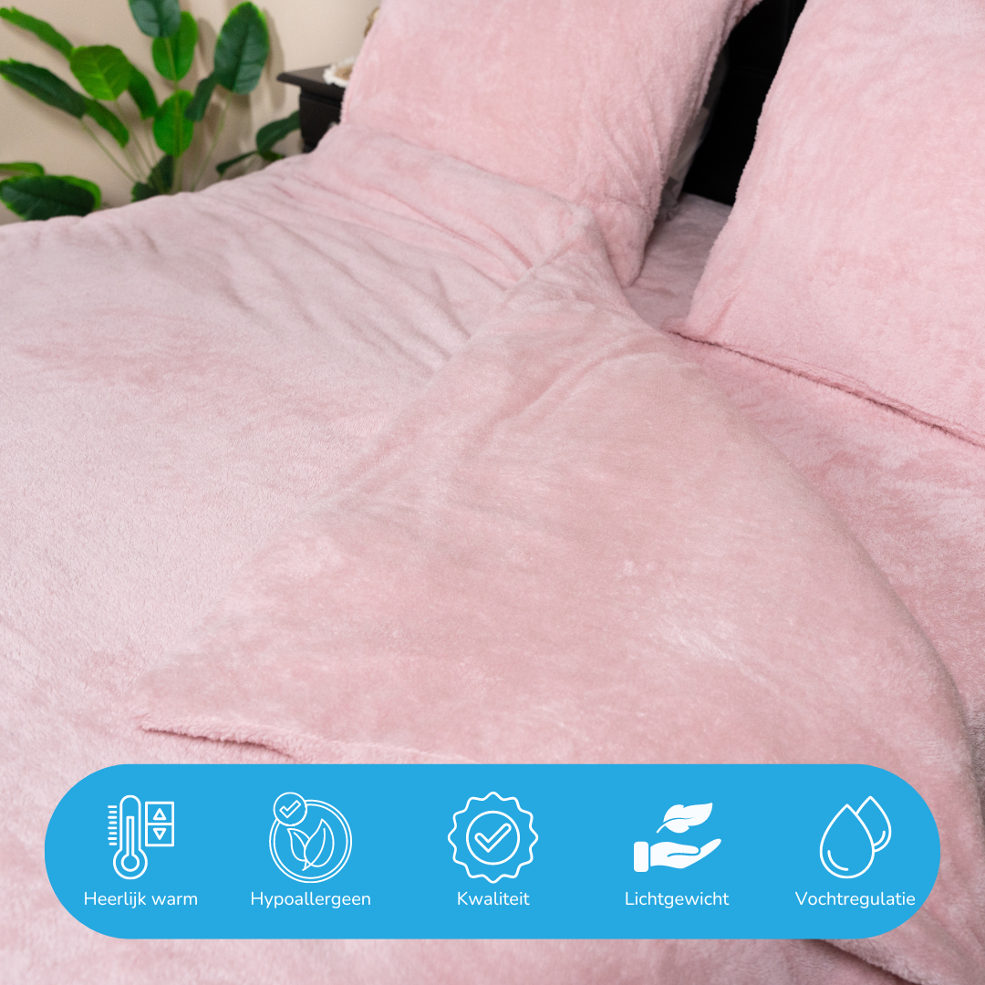 Teddy fleece dekbedovertrek - Blush Pink - 2 kanten teddy